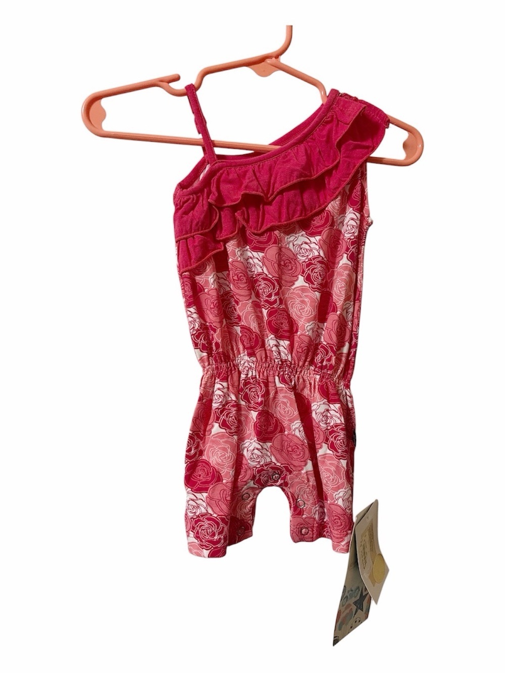 KicKee Pants Girls One-Shoulder Ruffle Bamboo Romper in Rose Pink 3-6 Months
